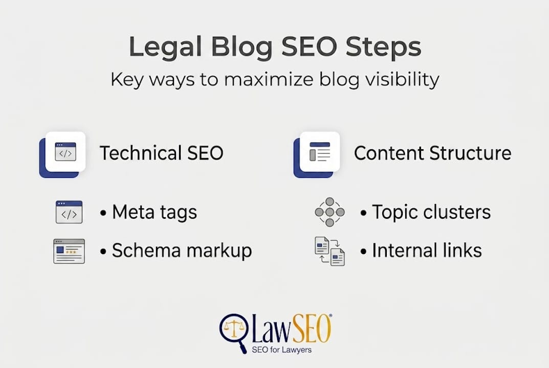 Infographic explaining core legal blog SEO steps