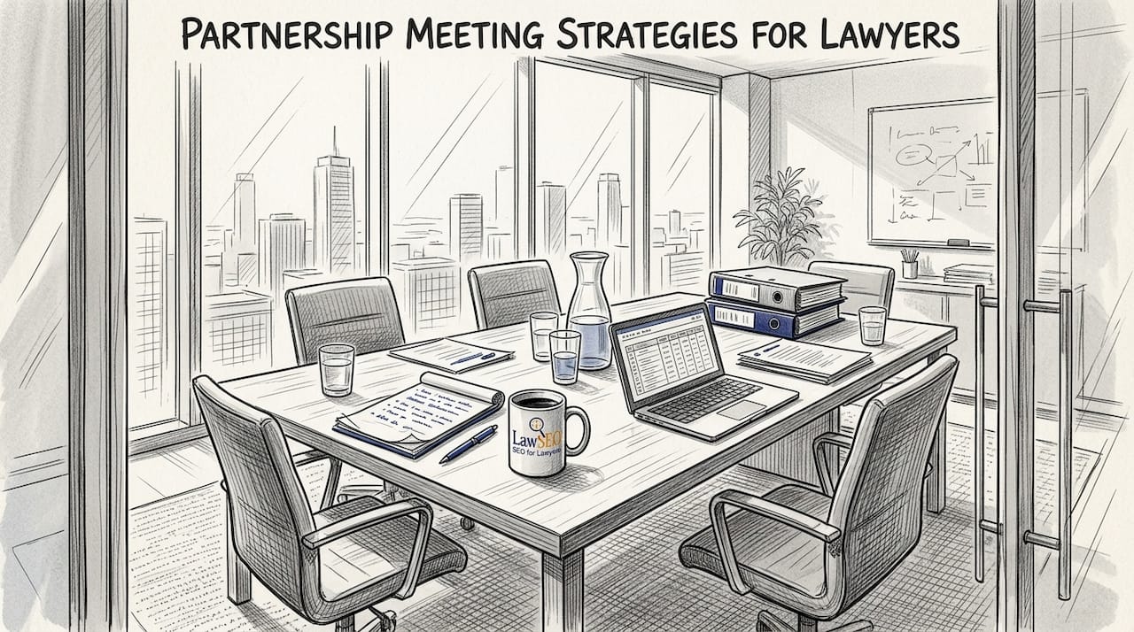 Law firm team at meeting discussing updates