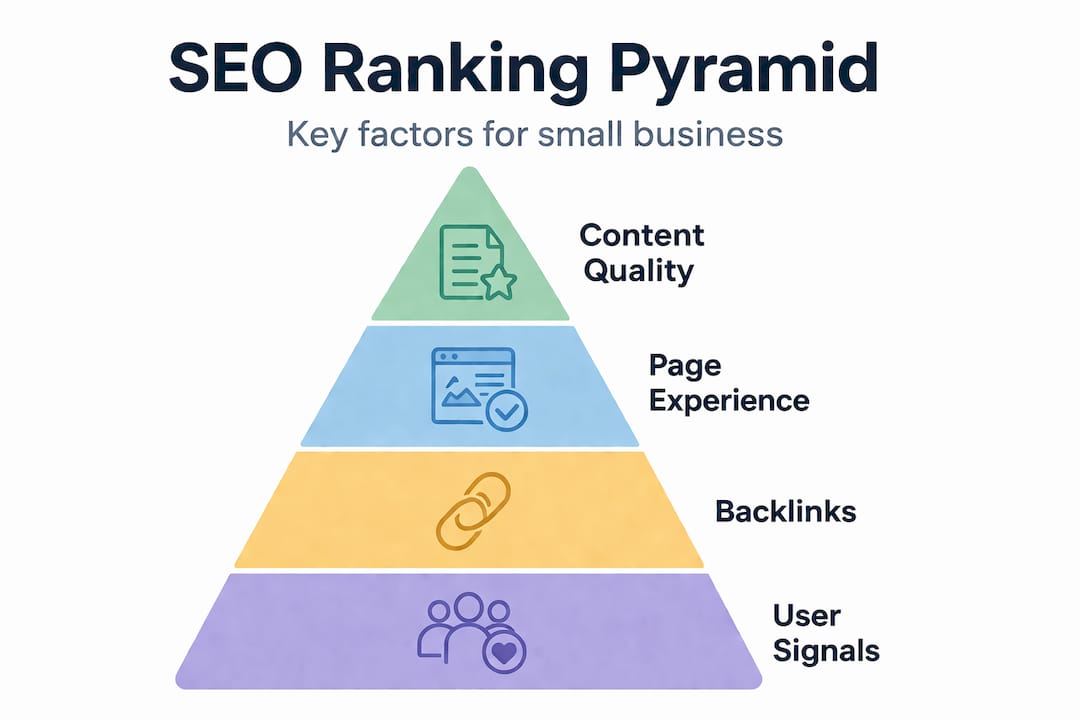 Infographic pyramid of core SEO ranking factors