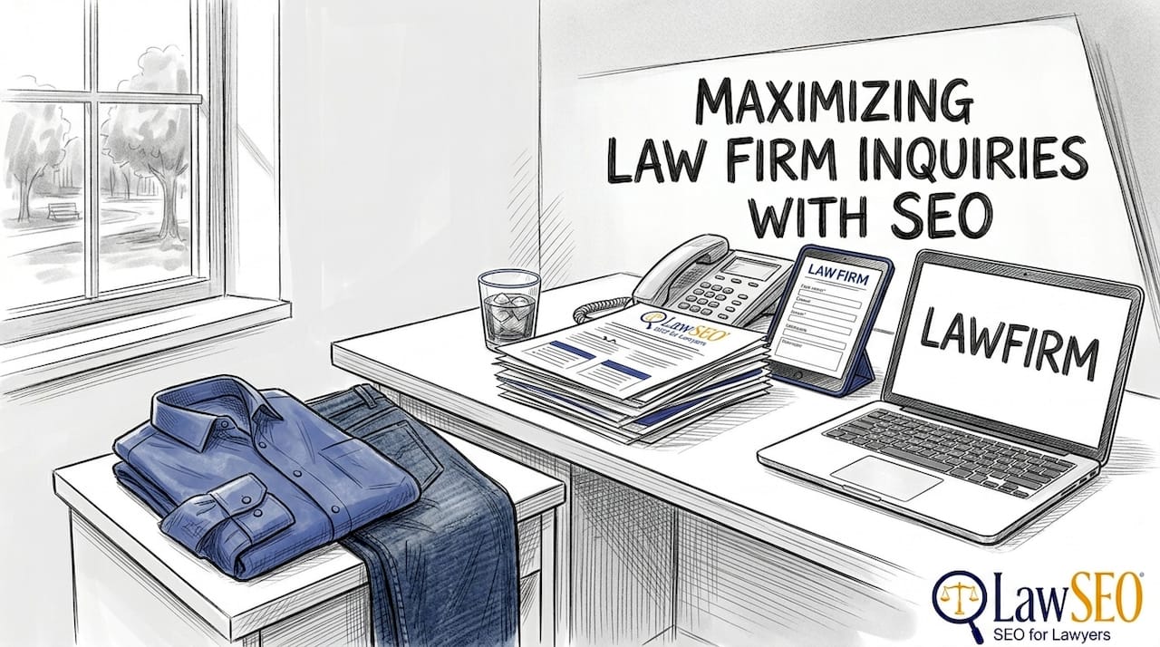 Manager auditing law firm website at desk