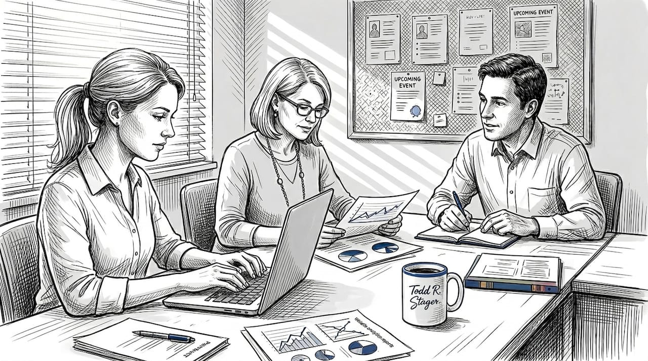 Business owners discuss digital marketing at community table