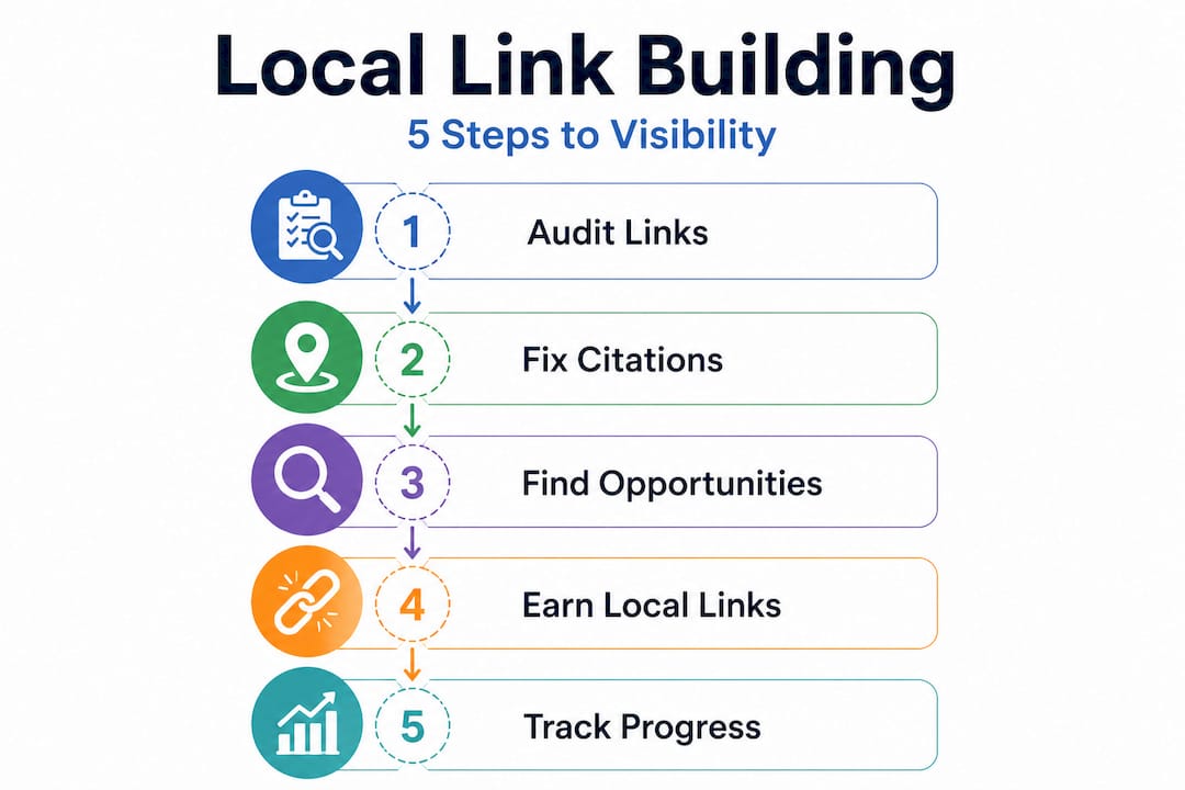 Infographic of five steps to build local links