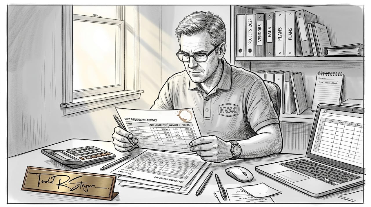 Service business manager reviewing marketing ROI