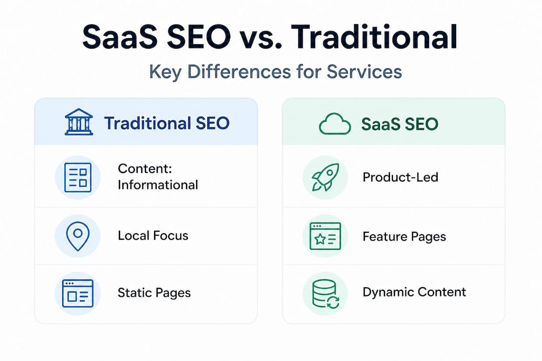 Infographic comparing SaaS SEO and traditional SEO