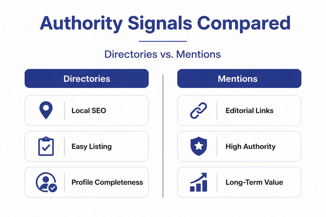 Split infographic comparing directories to authoritative mentions
