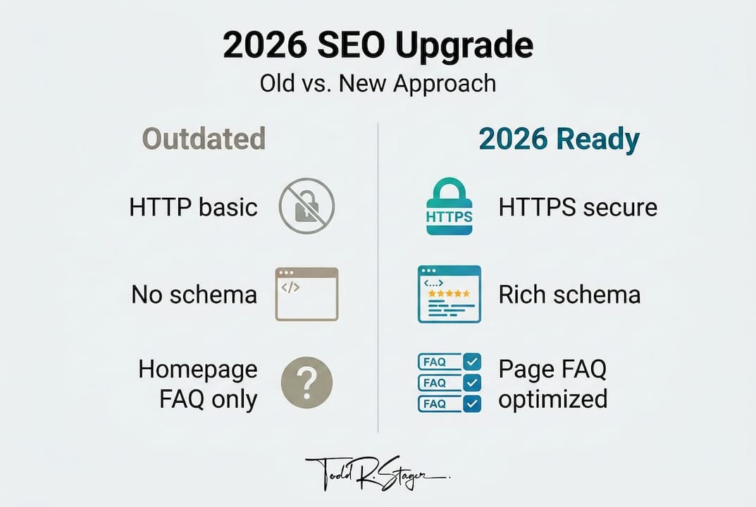 Infographic comparing outdated and modern SEO practices