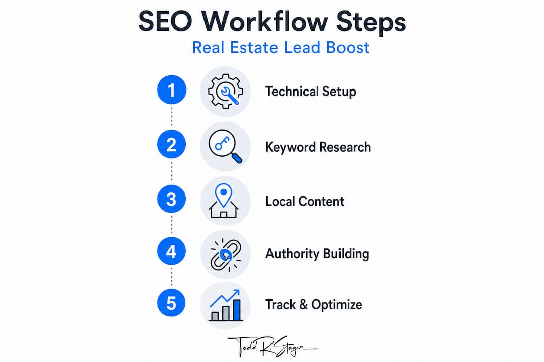 Infographic showing SEO workflow steps