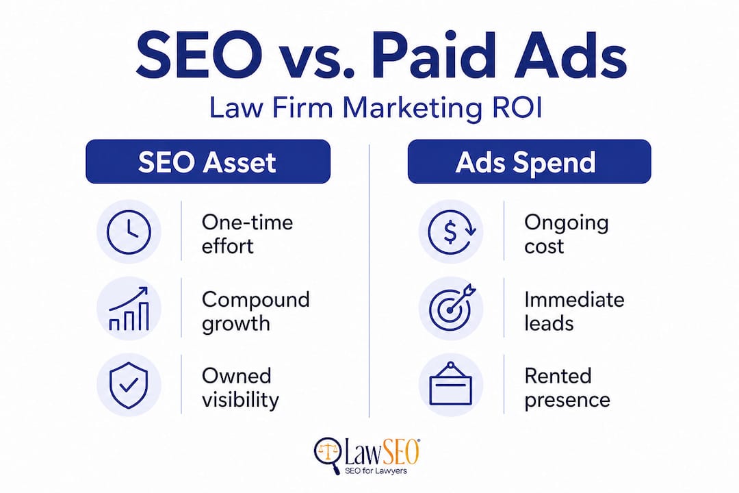 Infographic comparing SEO to paid ads side by side