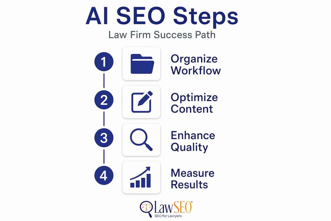 Infographic with four steps for law firm AI SEO