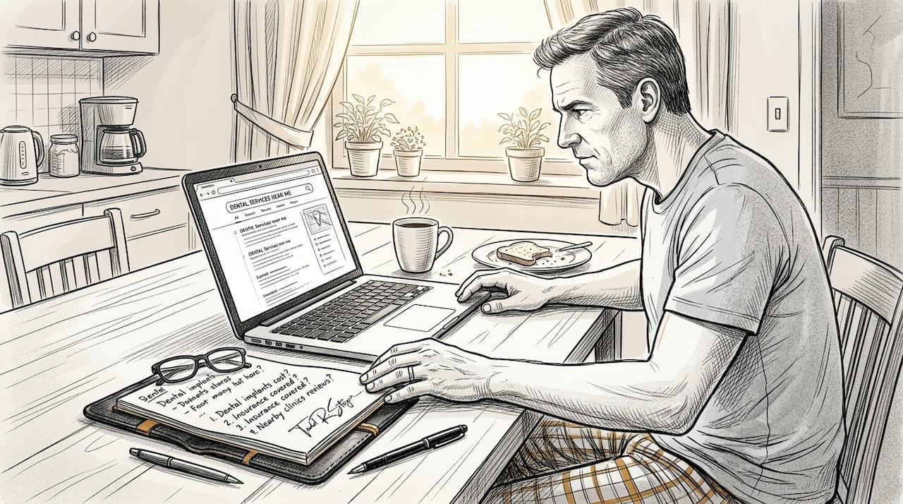 Person searching service website for answers