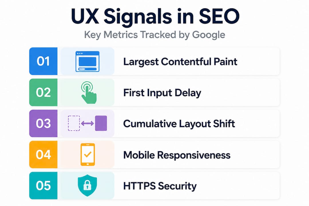 Infographic showing major user experience SEO metrics