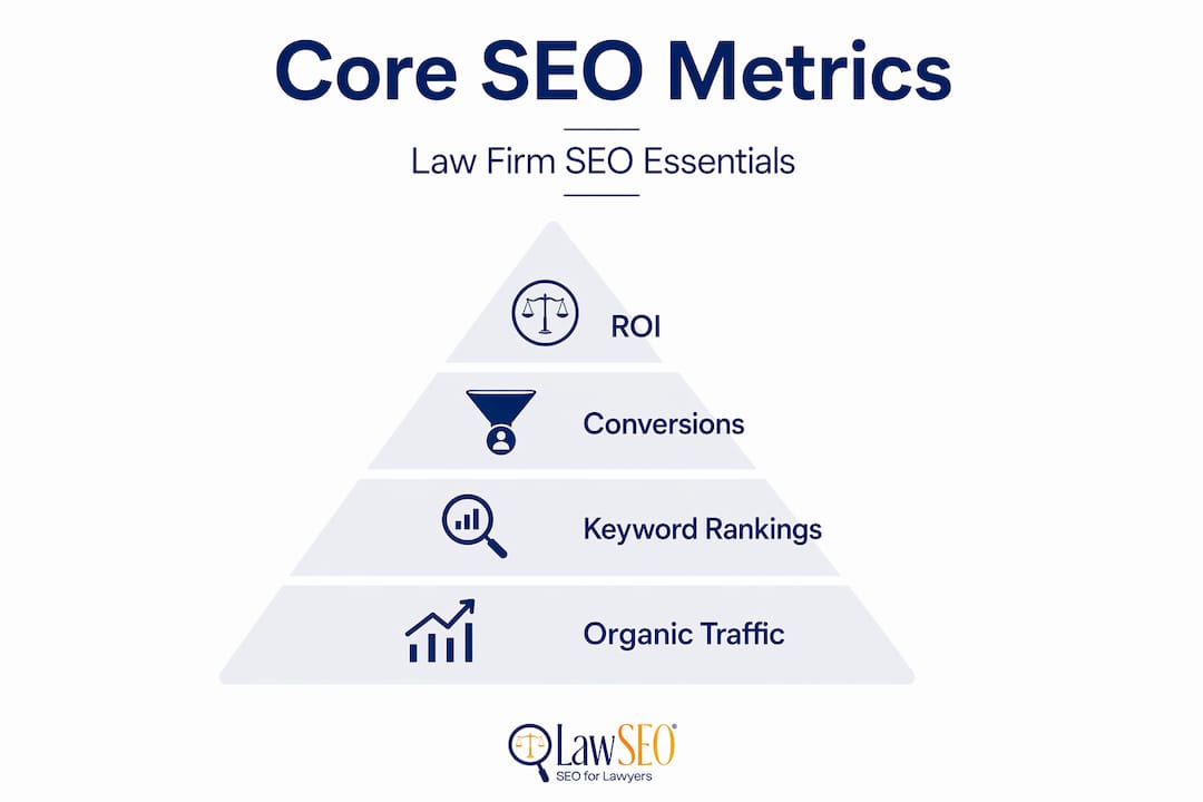 Pyramid infographic of top law firm SEO metrics