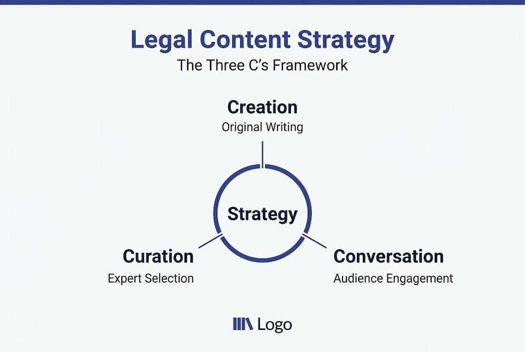Infographic showing three Cs of legal content strategy