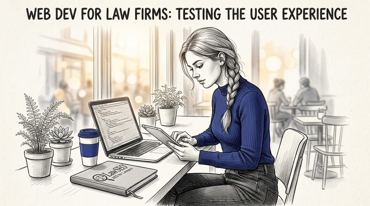Web developer testing law site on tablet