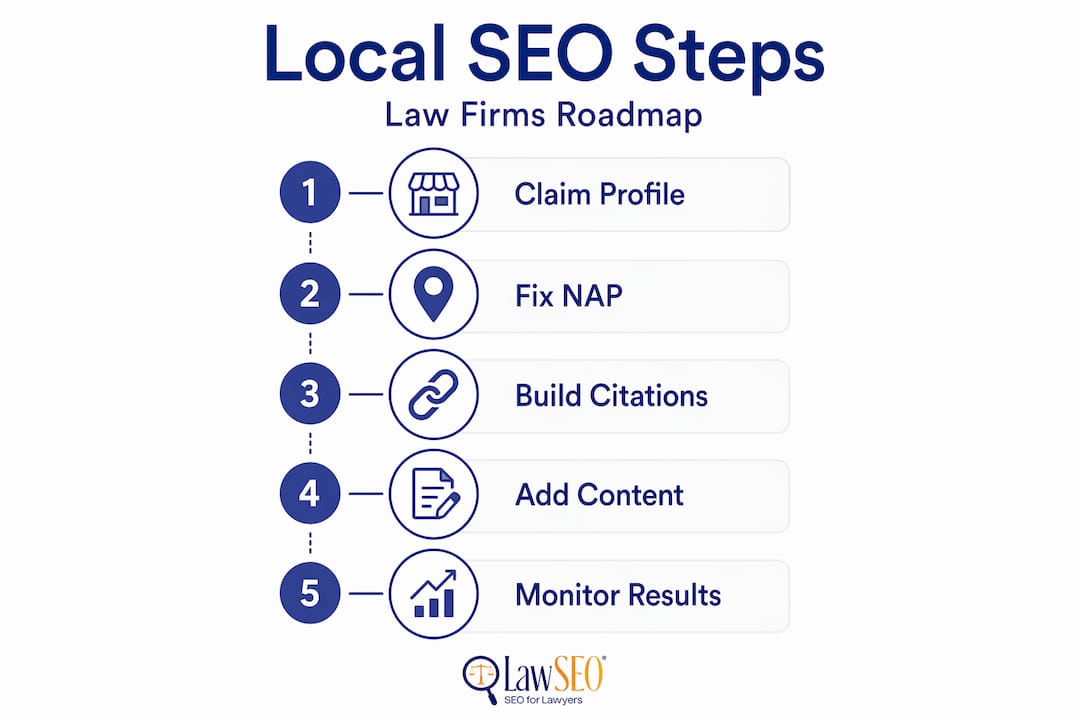 Infographic showing local SEO steps for law firms