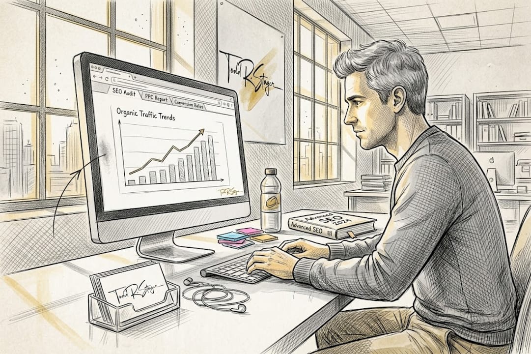 Marketer analyzing website traffic statistics