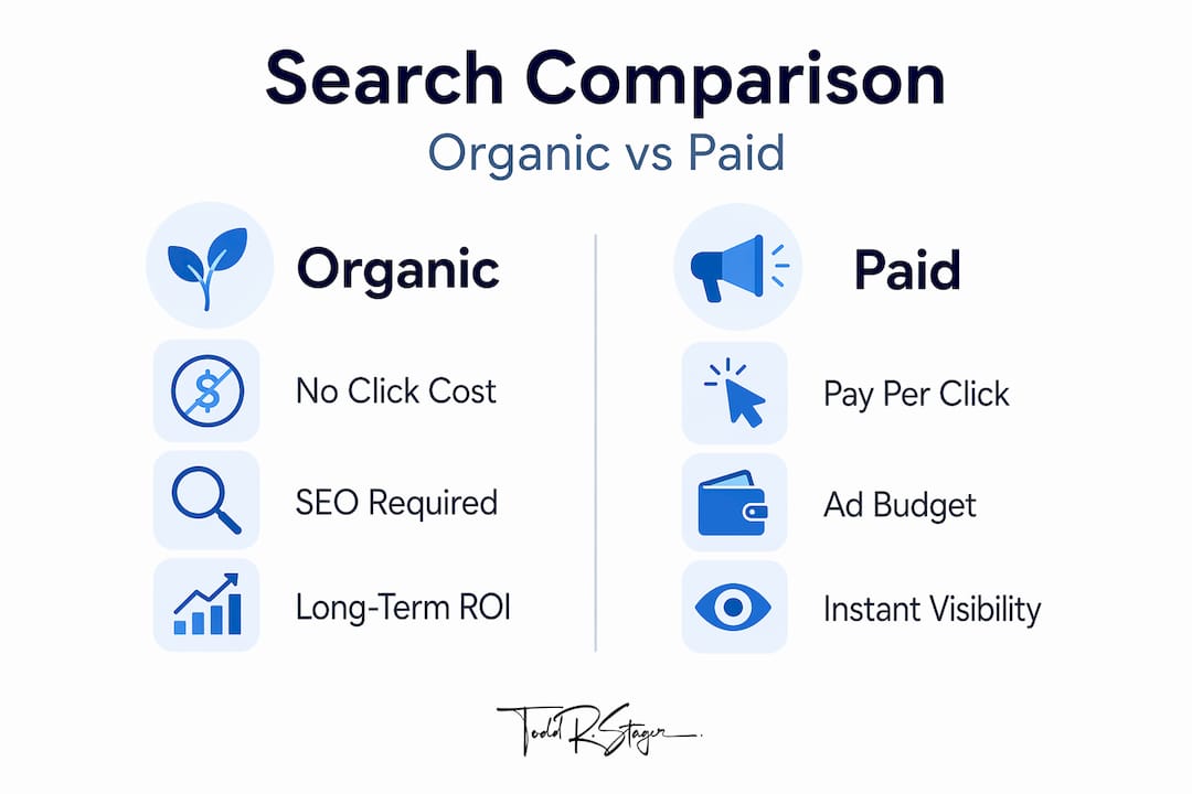 Infographic comparing organic and paid search
