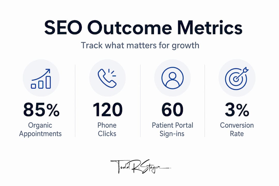 Infographic with hospital SEO performance statistics