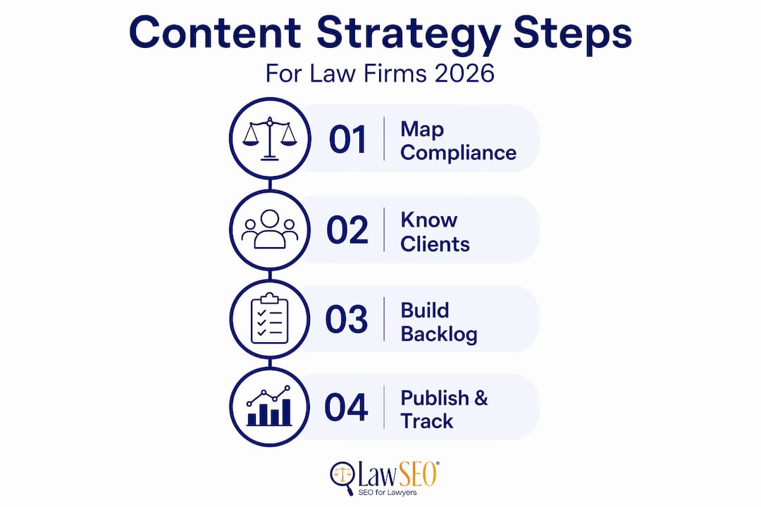 Infographic of legal content strategy steps for law firms