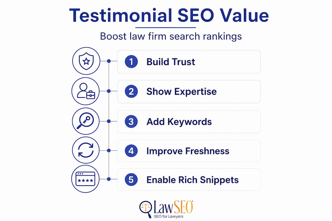 Infographic showing SEO impact steps for testimonials