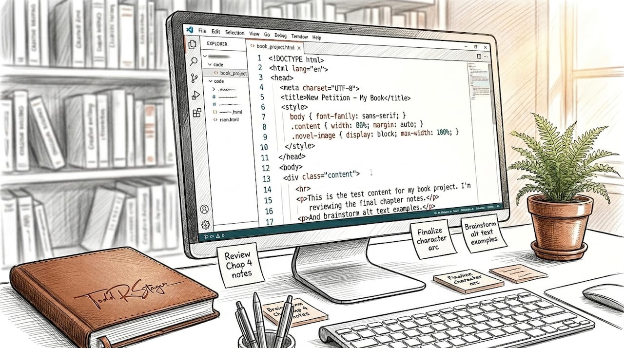Close-up of HTML image tag with alt text on screen