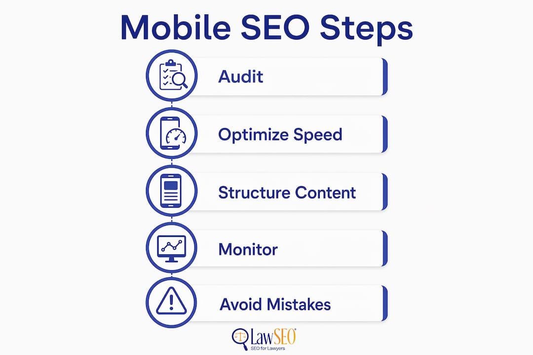 Infographic showing five key mobile SEO steps