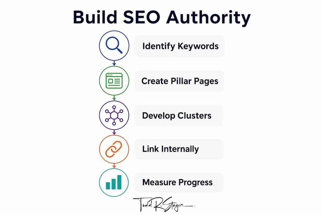 Infographic showing steps to build SEO authority