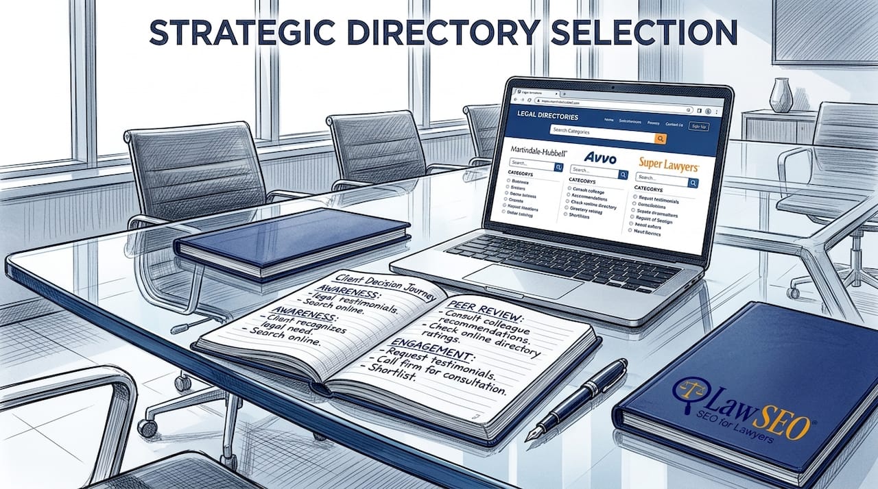 Notebook and tablet showing legal directory strategy