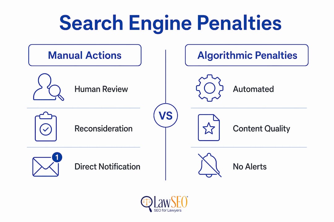 Infographic comparing manual actions and algorithmic penalties