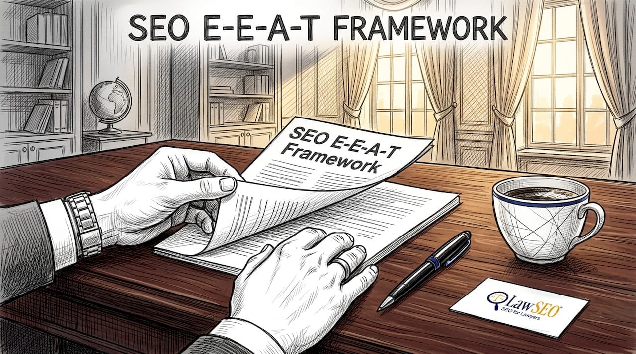 Hands examining E-E-A-T SEO pillars booklet from above