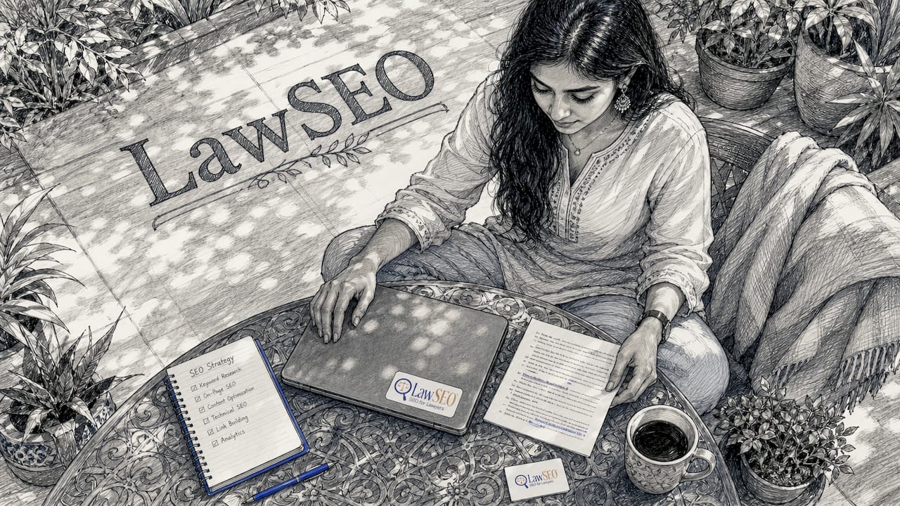 SEO specialist typing in modern office setting