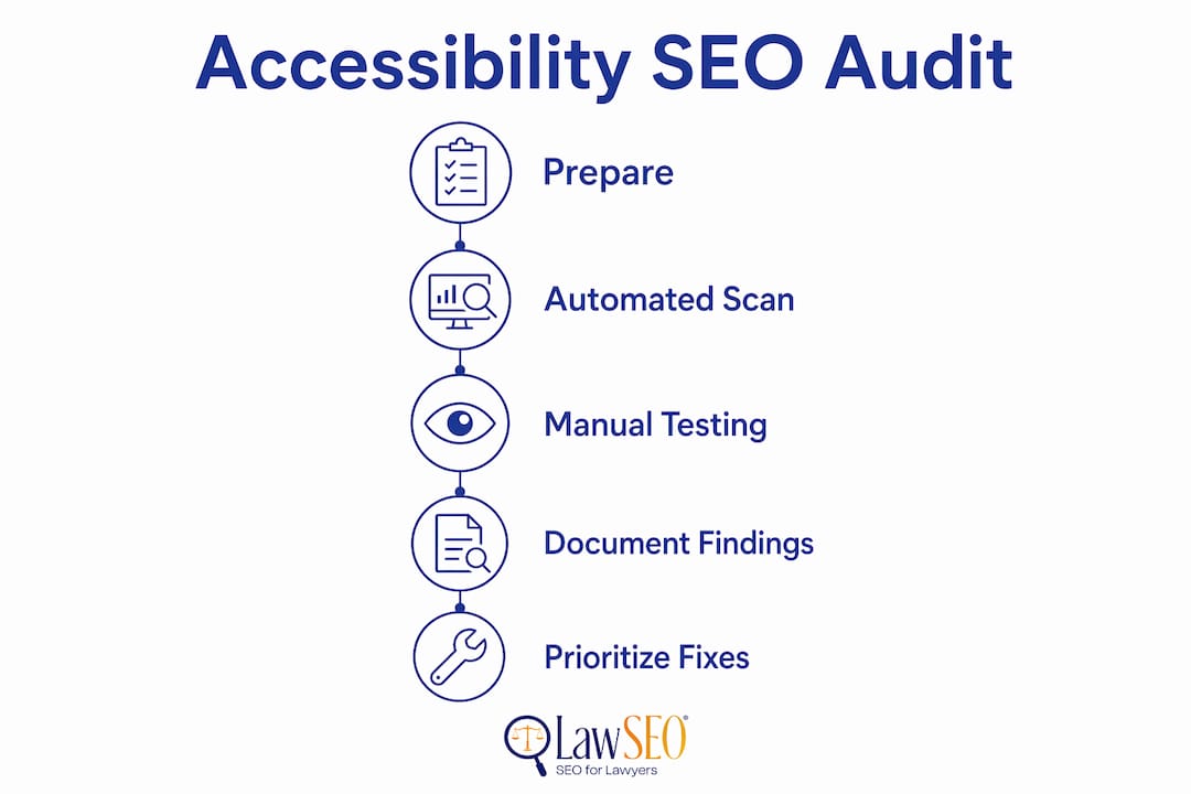 Infographic showing accessibility SEO audit steps