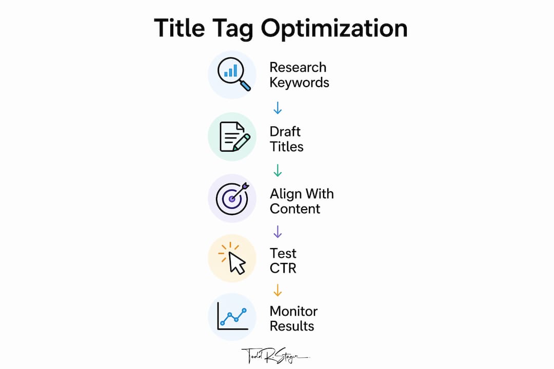 Infographic illustrating steps for optimizing title tags
