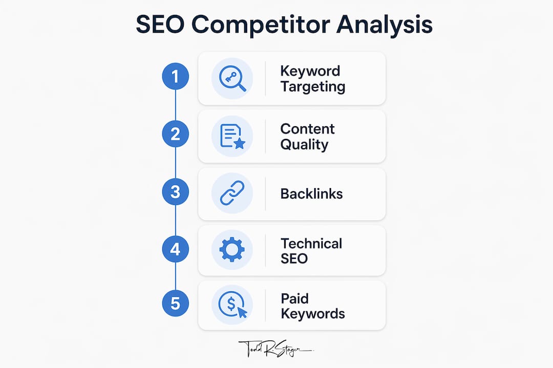 Infographic showing SEO competitor analysis key elements