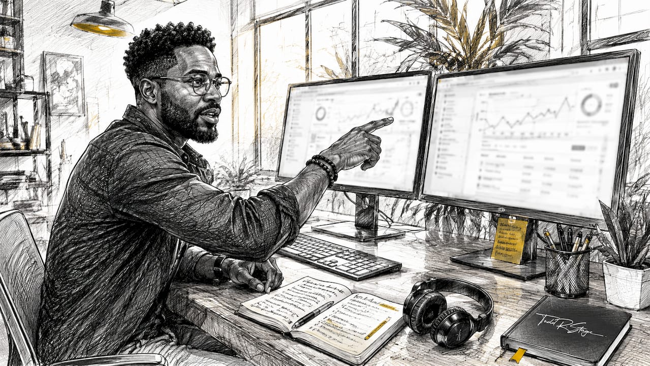Over-the-shoulder view of SEO competitor keyword analysis