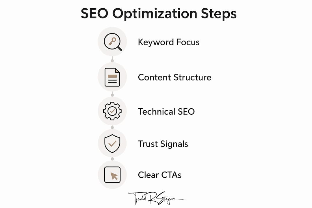 Infographic showing five SEO optimization steps