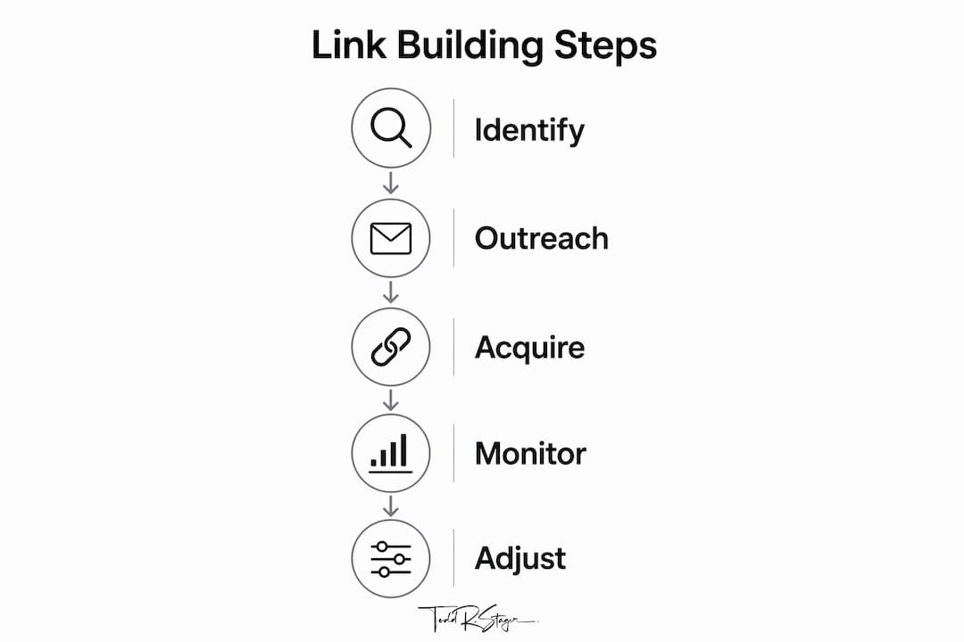 Infographic showing link building step-by-step process