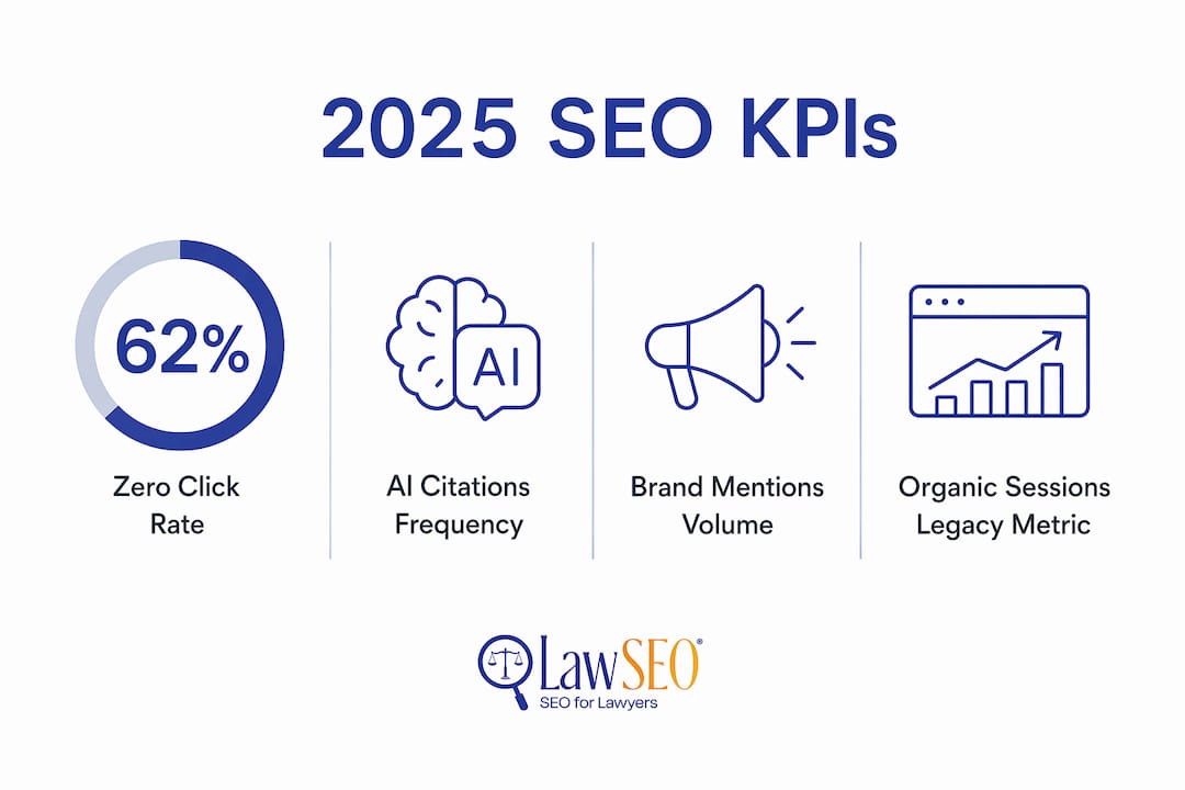 Infographic showing 2025 SEO KPIs for law firms