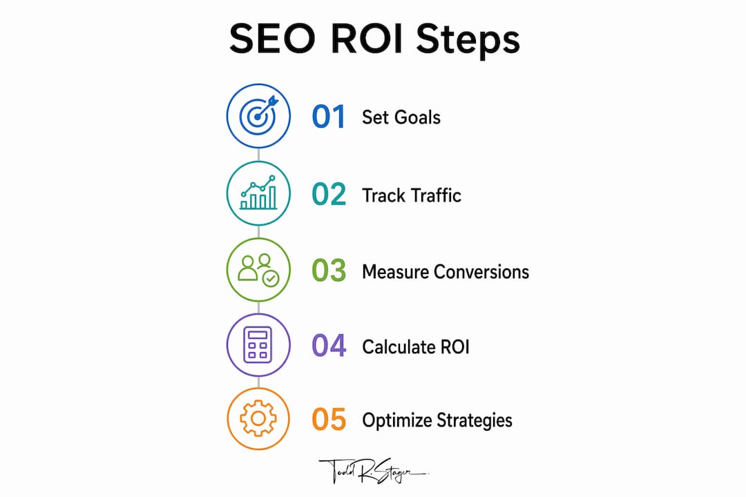 Infographic illustrating key steps to measure SEO ROI