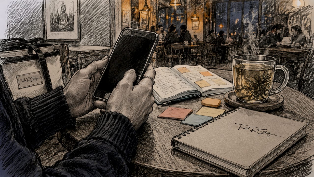 Hands checking customer reviews on smartphone outdoors