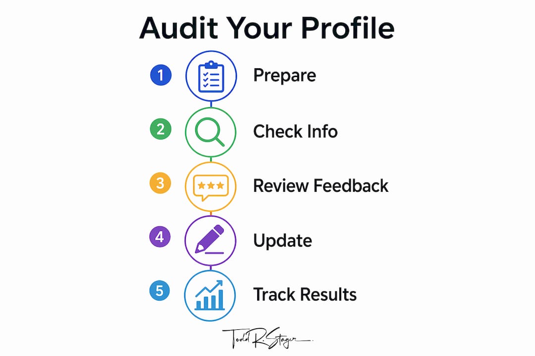 Infographic showing audit steps for Google Business Profile