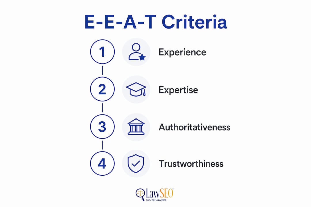 Infographic showing E-E-A-T components for law websites