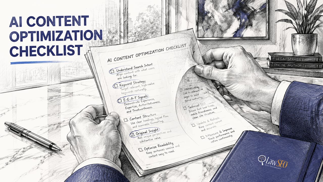 Hands holding AI content optimization checklist