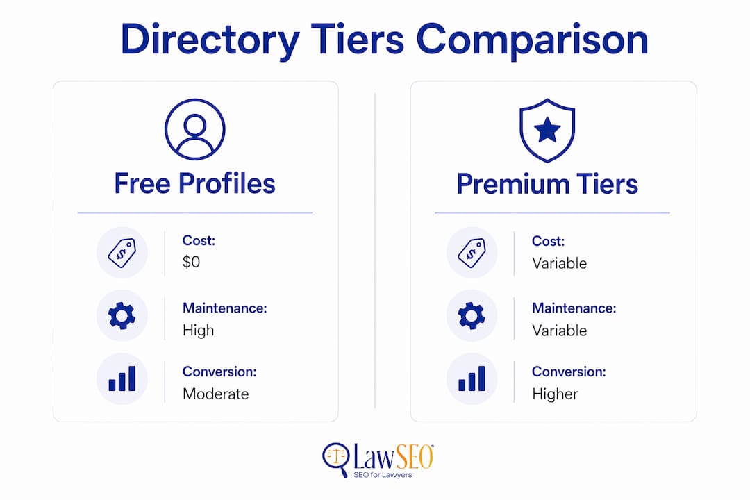 Infographic comparing free and premium legal directory tiers