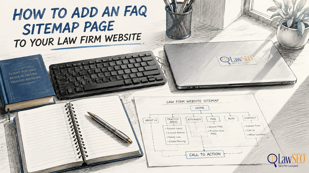 Overhead view of workspace showing website FAQ placement