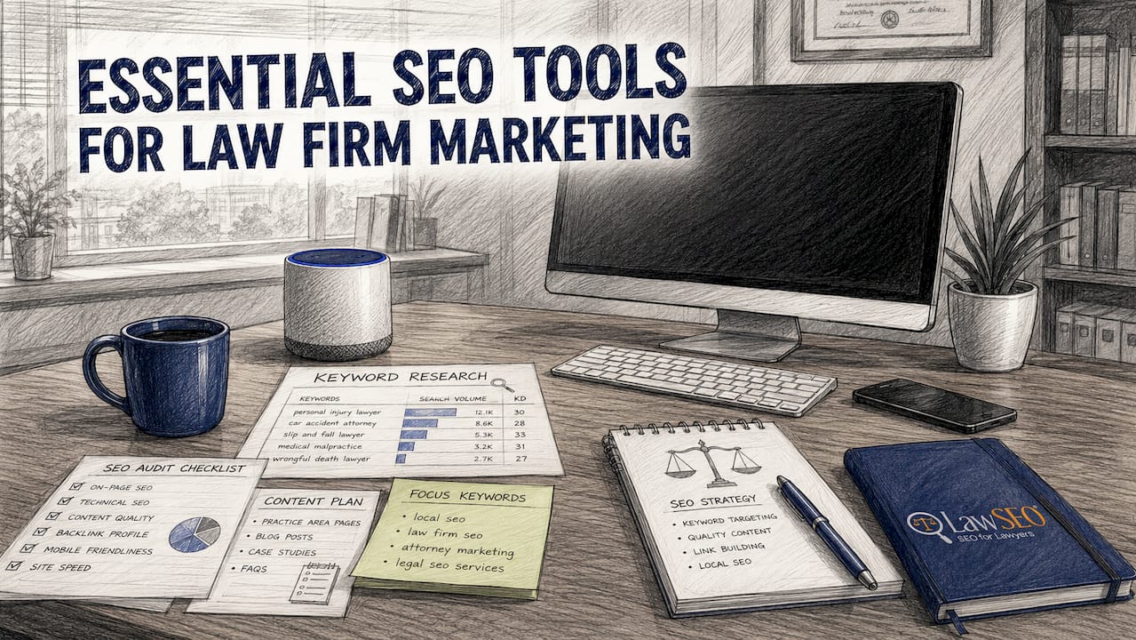 SEO tools and documents on office desk