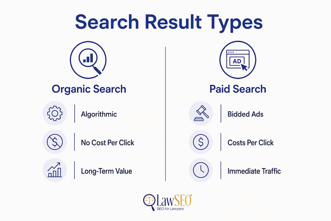 Comparison infographic of organic versus paid search
