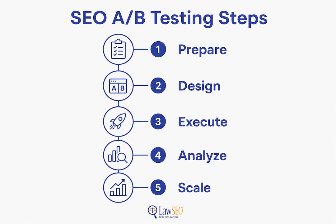 Infographic illustrating five step SEO A/B testing process