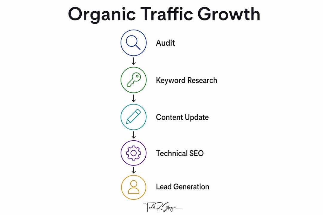 Infographic outlining organic traffic growth steps