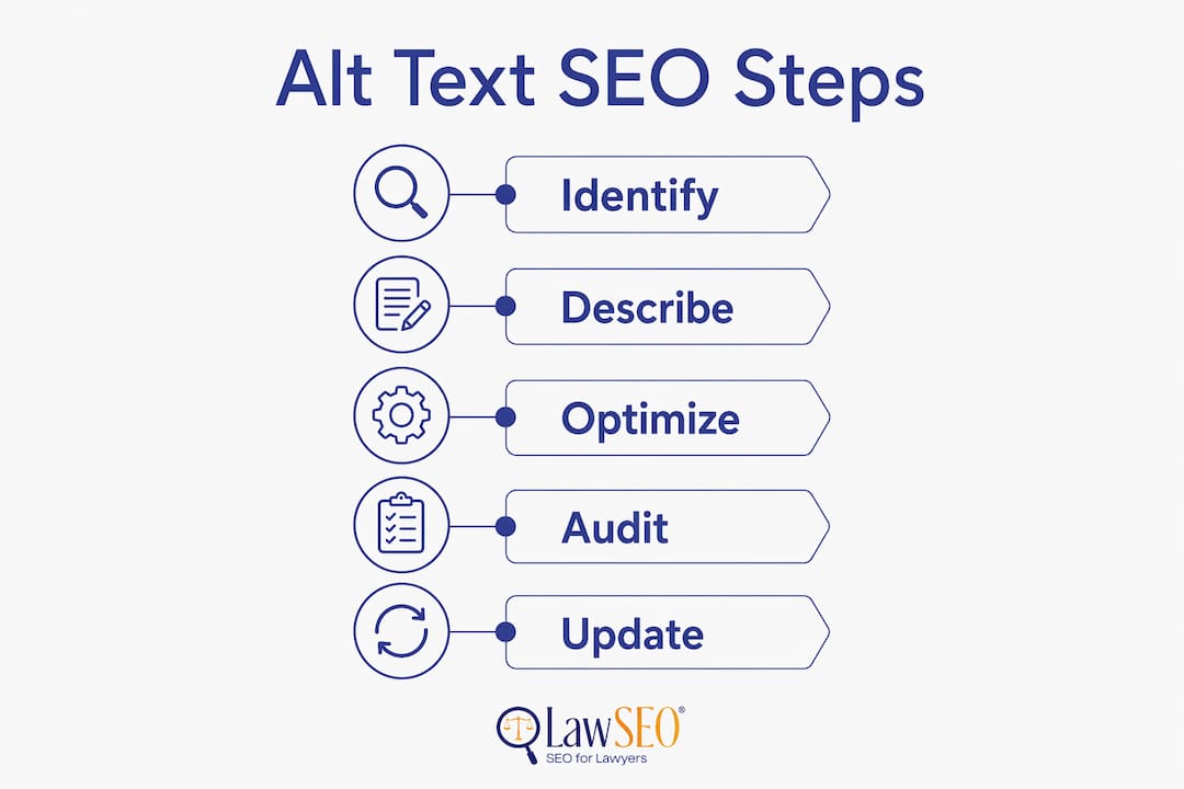 Infographic showing key steps for alt text SEO best practices